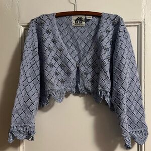 Cropped Blue StoryBook Knitting Cardigan